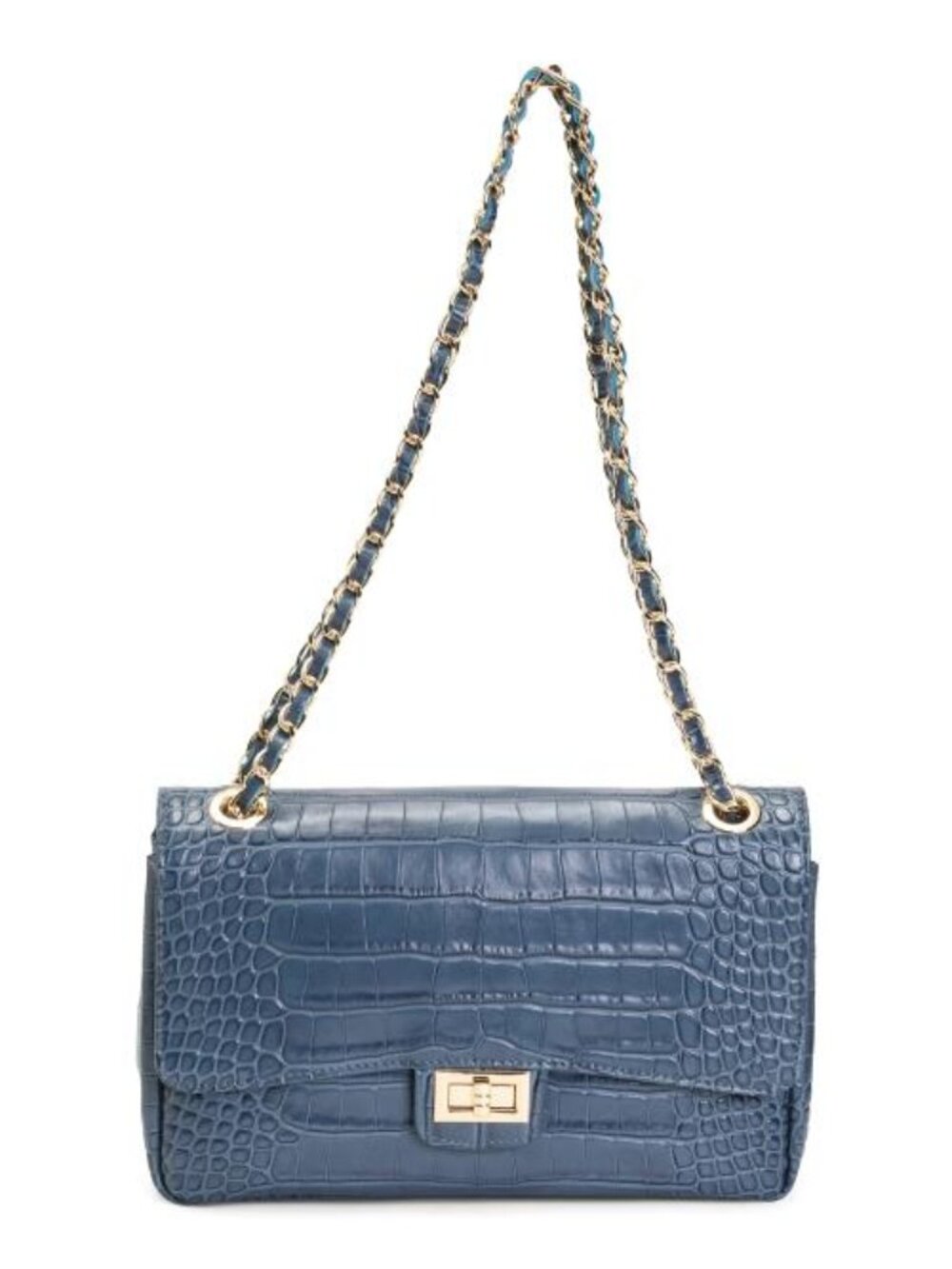 CHEVAL Made In Italy Leather Crocodile Turn Lock With Shoulder Chain Strap
